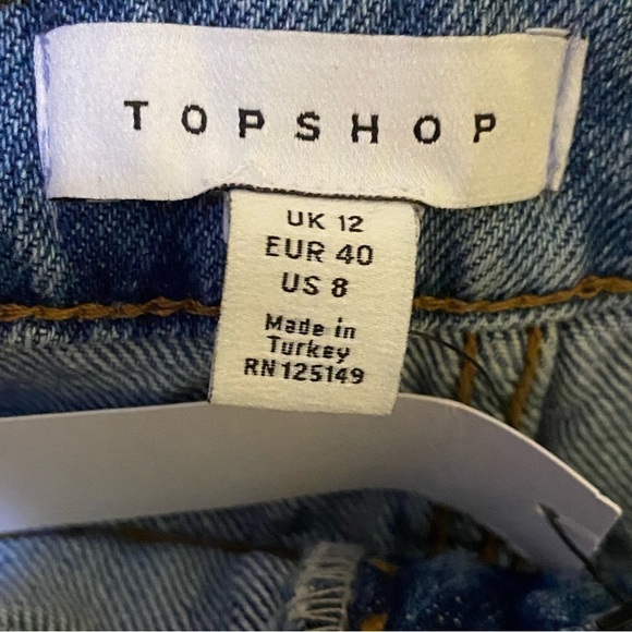 Topshop New Womens Size 8 High Waist Raw Hem Denim Mini Skirt in Mid Wash Blue - Picture 7 of 7